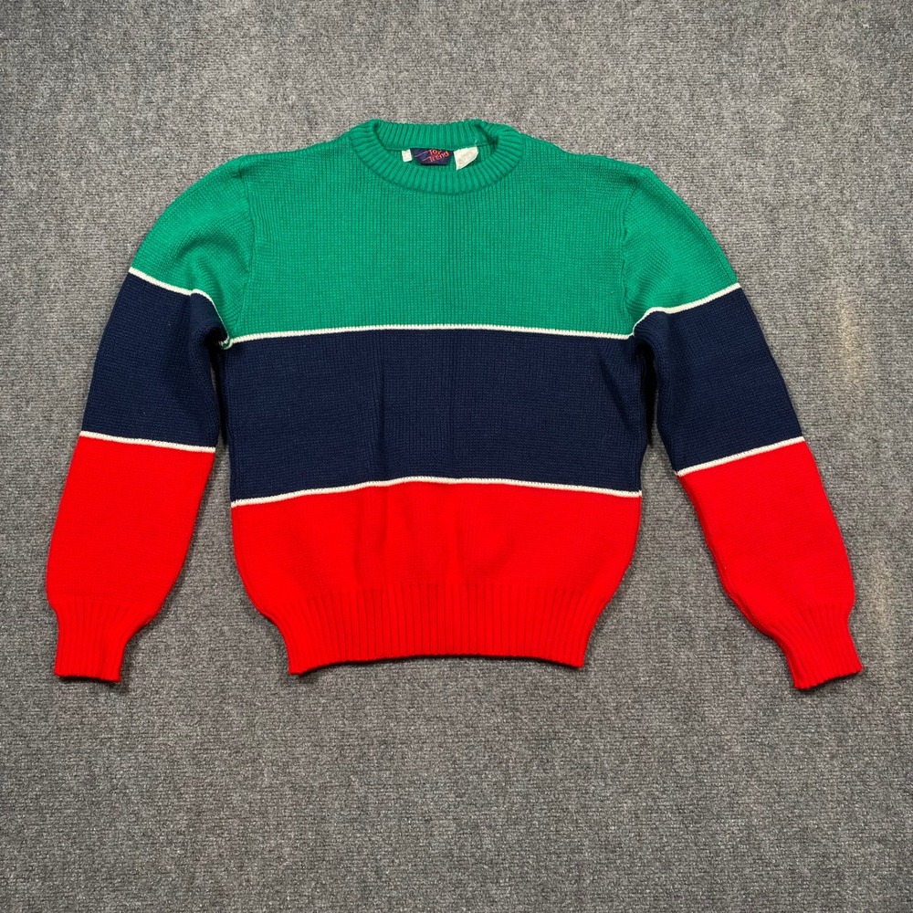 Top Trend Mens Striped Acrylic Sweater‎ Green Navy Red Crew Neck Long Sleeve